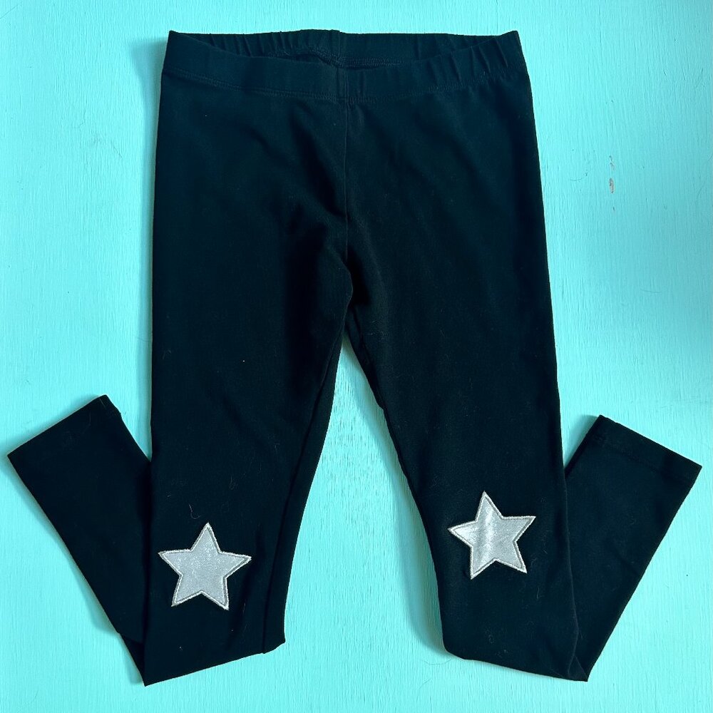 Rumi + Ryder Girls Star Leggings 8 10 Black Silver Knee Stars